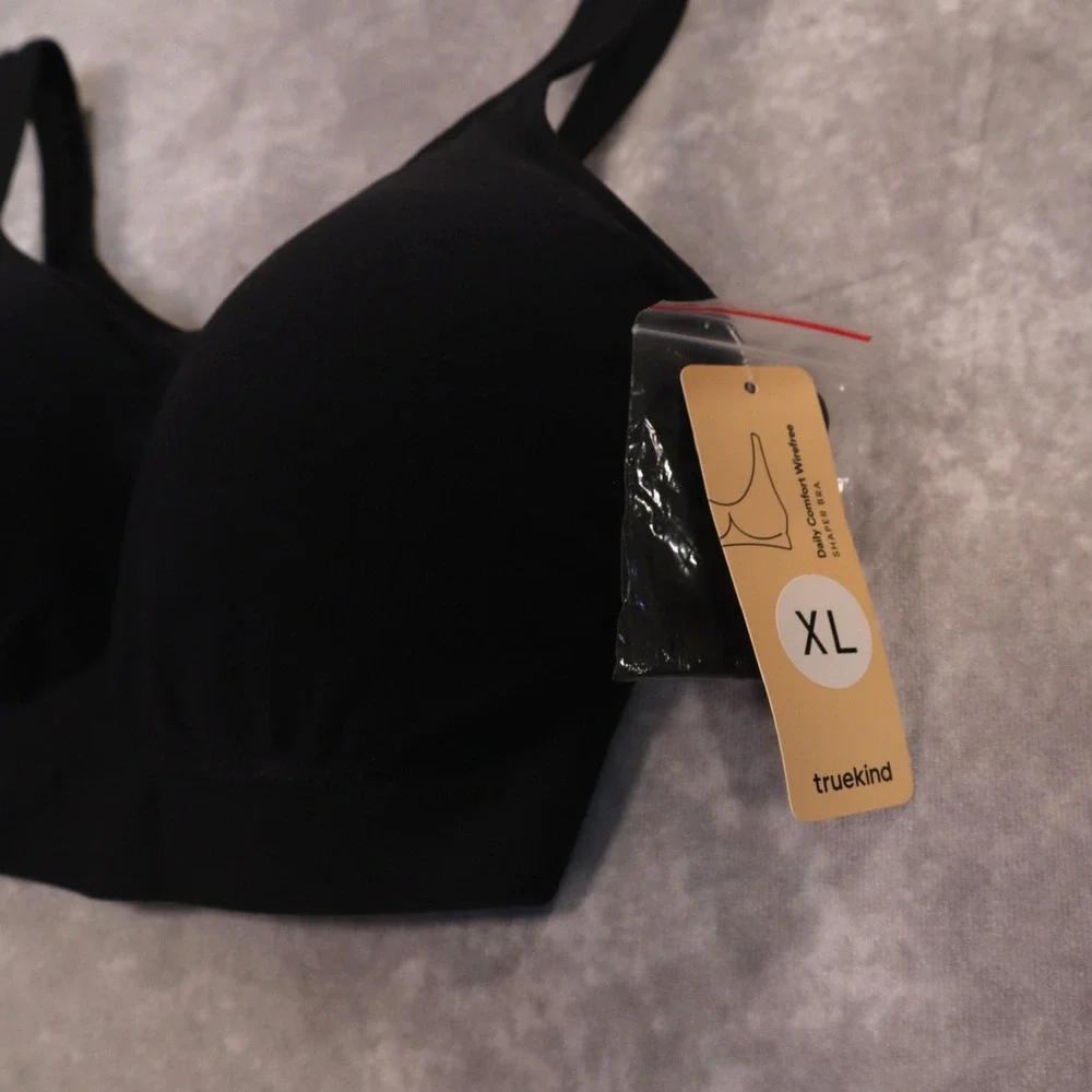 Truekind Daily Comfort Wirefree Shaper Bra Black XL Seamless Scoop Neck 10022